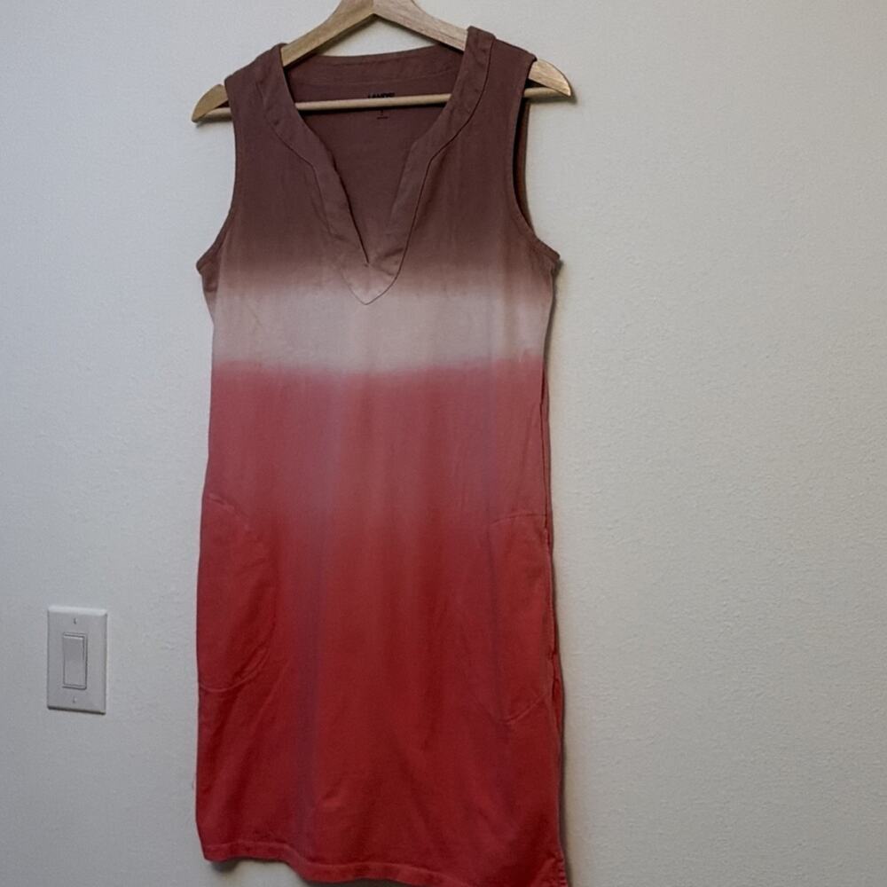 Lands' End Brown Pink Ombre Shift Dress Sleeveless V-Neck Knee Length Size S
